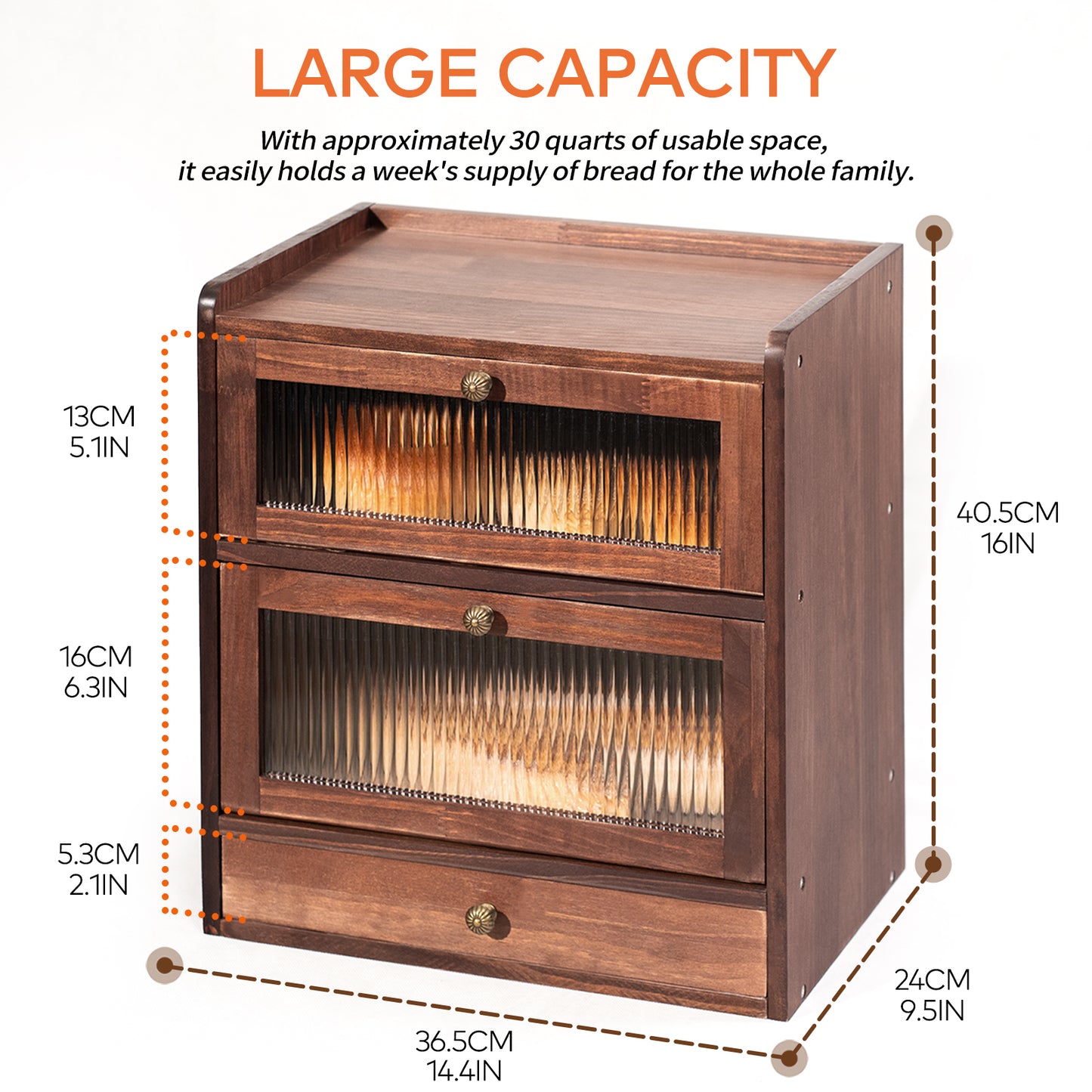 CheerNest Solid Wood Bread Box for Kitchen Countertop with Drawer, 2-Tier Large Wooden Bread Storage Bin with Cutlery Organizer, Farmhouse Bread Keeper for Homemade Bread, Brown (50 Deli Papers)