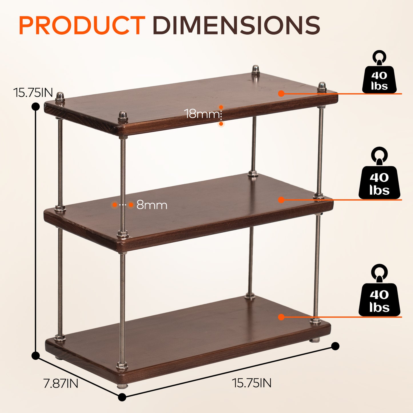 CheerNest Solid Wood Coffee Station Organizer & Spice Rack for Kitchen Countertop, Corner 3 Tier Industrial Heavy-duty Adjustable Shelf with 304 Thread Rod for Coffee Bar Accessories, Walnut Finish
